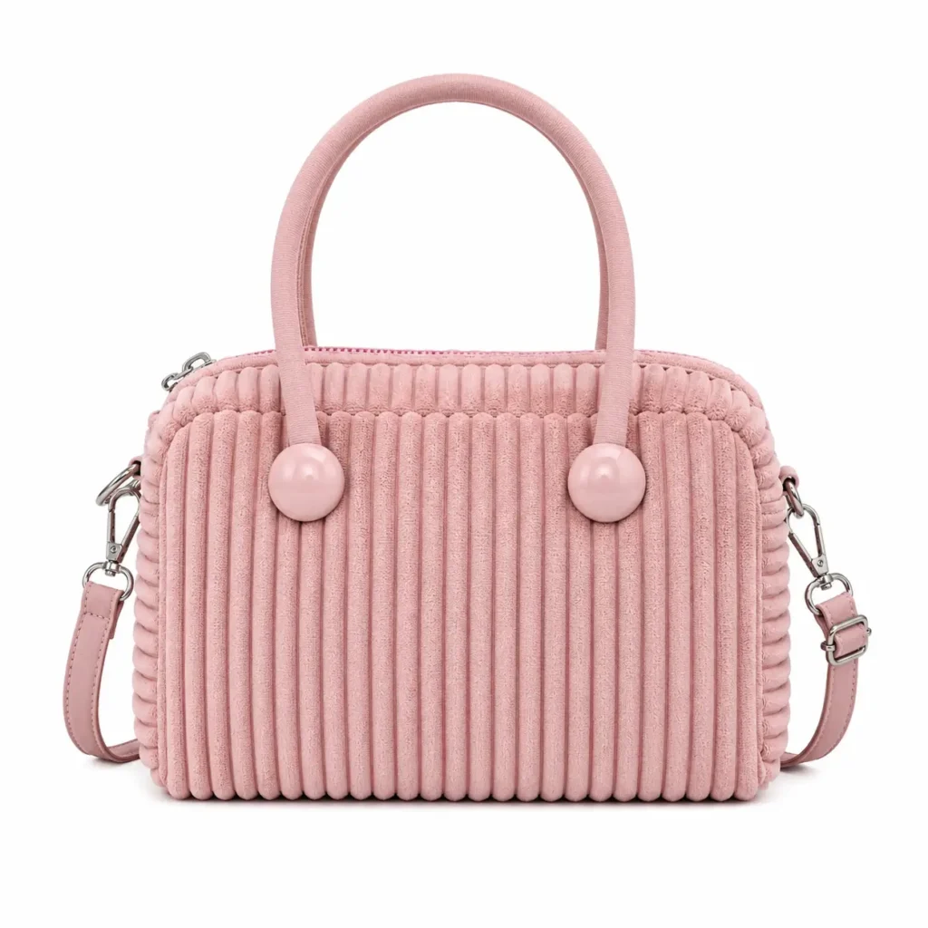 bagica girls corduroy top handle handbag with detachable shoulder strap pink