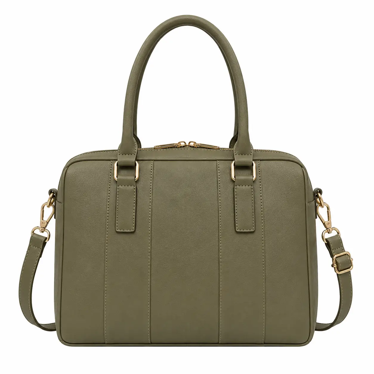 bagica womens leather top handle handbag with shoulder strap olive green Bagica Women's Leather Top Handle Handbag with Shoulder Strap - Olive Green - Image 1