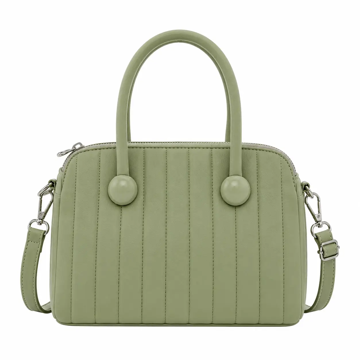 bagica womens leather top handle handbag with shoulder strap sage green Bagica Women's Leather Top Handle Handbag with Shoulder Strap - Sage Green - Image 1